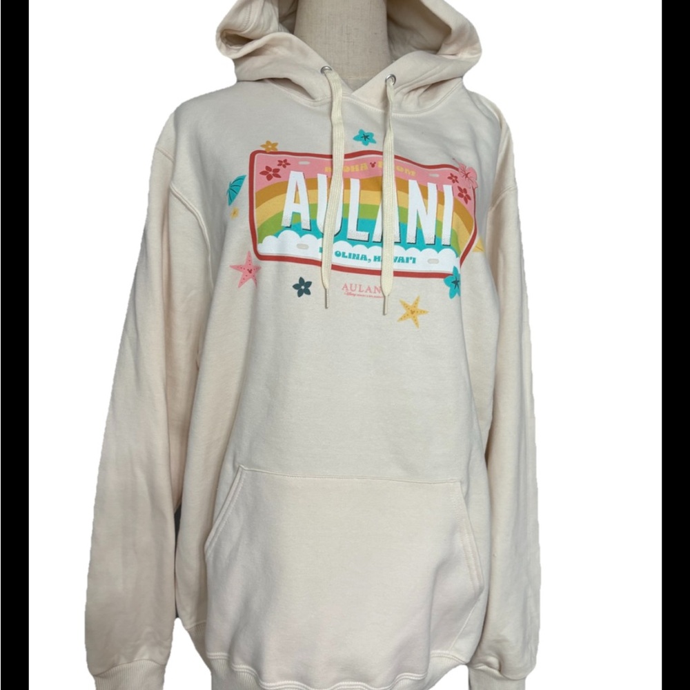 Disney Aulani Large Beige Hoodie Sweater Aloha Ok Olina Hawaii Rainbow License